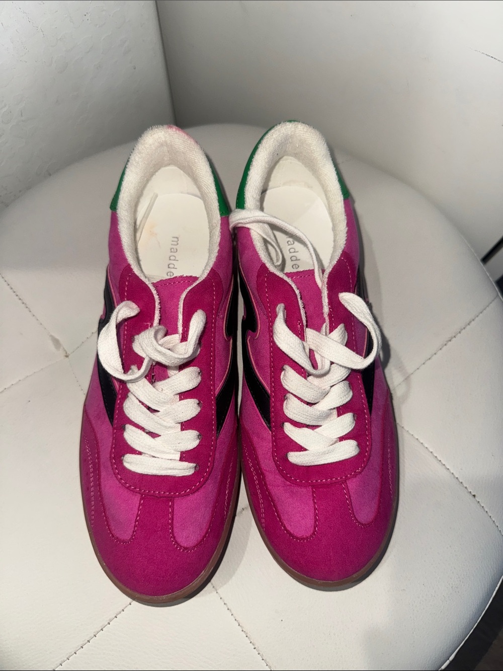 Madden Girl Magenta Suede Lace-Up Sneakers with Black Stripe